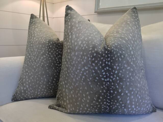 Antelope By Lee Industries-Chenille Pillow Cover in Stone With Velvet Or Antelope Backg - image 1
