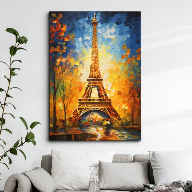 Eiffel Tower Paris France Starry Night Painting Van Gogh Wall Art, Framed Canvas Poster Print, Home Kitchen Office Room Decor, Gifts - image 1
