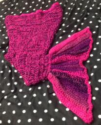 Handmade Crochet Mermaid Tail Blanket - Chunky Pink Snuggle Sack - thumbnail 1