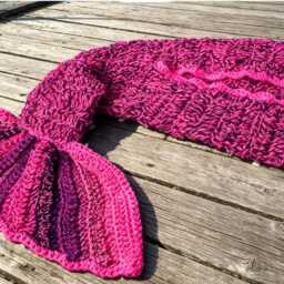 Handmade Crochet Mermaid Tail Blanket, Pink Purple Ombre, Cozy Sleeping Bag, UK Made - thumbnail 3