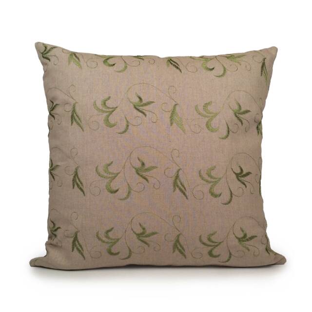 Khaki Pillow, Lime Green Silk Embroidery, Throw Pillow Cover, Decorative Cushion Accent Linen Sofa Decor, Gift - image 1