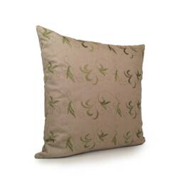 Khaki Pillow, Lime Green Silk Embroidery, Throw Pillow Cover, Decorative Cushion Accent Linen Sofa Decor, Gift - thumbnail 2