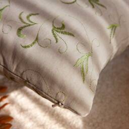 Khaki Pillow, Lime Green Silk Embroidery, Throw Pillow Cover, Decorative Cushion Accent Linen Sofa Decor, Gift - thumbnail 4