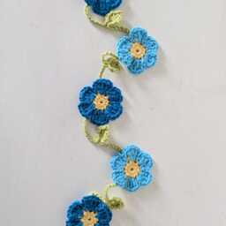 Hand Crochet Blue Flowers Bunting, Garland Home Decoration, Forget-Me-Nots Wall Nursery Party/Wedding Decorations - thumbnail 3