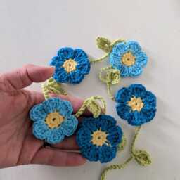 Hand Crochet Blue Flowers Bunting, Garland Home Decoration, Forget-Me-Nots Wall Nursery Party/Wedding Decorations - thumbnail 2