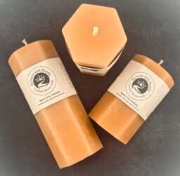 Handmade Beeswax Pillar Candle Natural Honey Scent, Hexagon Design - thumbnail 1