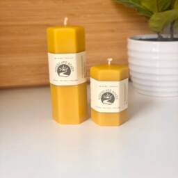 Handmade Beeswax Pillar Candle Natural Honey Scent, Hexagon Design - thumbnail 4