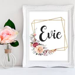 Girls Wall Print, Geometric, Gold Decor, Nursery Name Sign, Watercolour Floral Wreath, Personalised Gift, Rose - thumbnail 2