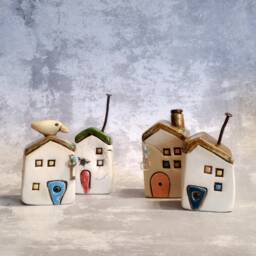 Set Of Two Tiny Ceramic Houses, Rustic Clay Home Miniatures, Beach House Decor, Office Christmas Gift, Art Gift - thumbnail 2
