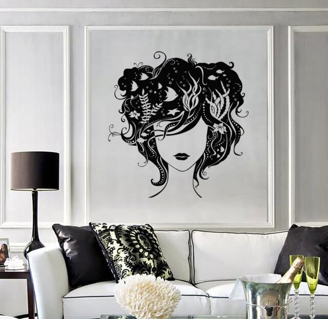 Wall Vinyl Decal Hair Beauty Girl With Beautiful Flowers & Face Guaranteed Quality 2202Di - image 1