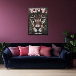 Leopard Face With Pink Floral Crown Quirky & Exotic Wall Art Print - thumbnail 2