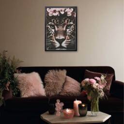 Leopard Face With Pink Floral Crown Quirky & Exotic Wall Art Print - thumbnail 3