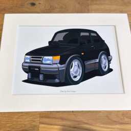 Saab 900 Turbo Cartoon Mounted Print - Pink Lily Pad Artwork Ready To Frame - thumbnail 2