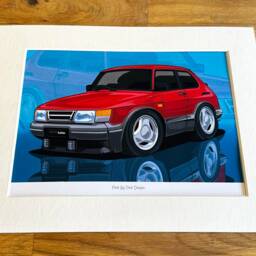 Saab 900 Turbo Cartoon Mounted Print - Pink Lily Pad Artwork Ready To Frame - thumbnail 3