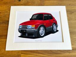 Saab 900 Turbo Cartoon Mounted Print - Pink Lily Pad Artwork Ready To Frame - thumbnail 1