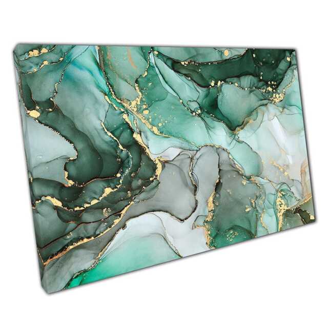 Elegant Jade Green Abstract Fluid Art Print With Gold Swirls For Modern Home & Office Decor - image 1