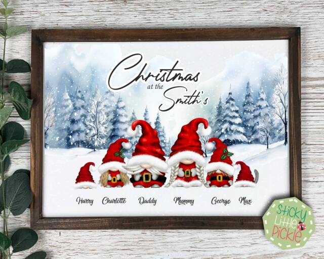 Personalised Christmas Gift - Gnome Print Gonk Family Digital Download Friends Portrait 2023 Festive Decor Bff A4 A3 Birthday Xmas Picture - image 1