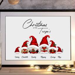 Personalised Christmas Gift - Gnome Print Gonk Family Digital Download Friends Portrait 2023 Festive Decor Bff A4 A3 Birthday Xmas Picture - thumbnail 2