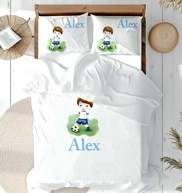 Football Duvet Cover With Personalised Pillow Case, Soccer Design Quality Boys Bedding - image 1