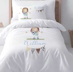 Customised Football Duvet Cover With Personalised Pillow Case, Lion Soccer Design Quality Boys Bedding