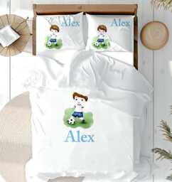 Football Duvet Cover With Personalised Pillow Case, Soccer Design Quality Boys Bedding - thumbnail 1