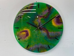 33cm Dark Green & Purple Modern Resin Wall Clock, Unusual Abstract Clock - thumbnail 1