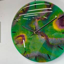 33cm Dark Green & Purple Modern Resin Wall Clock, Unusual Abstract Clock - thumbnail 2