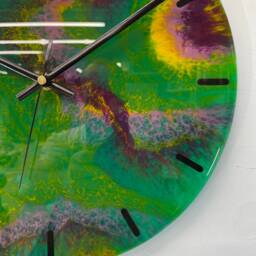 33cm Dark Green & Purple Modern Resin Wall Clock, Unusual Abstract Clock - thumbnail 4