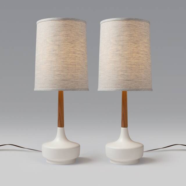 Mid Century Table Lamp Ceramic & Teak Brooke - Hamptons - image 1