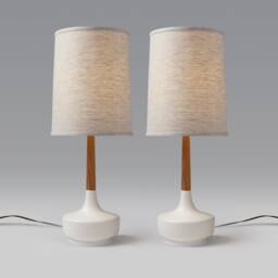 Mid Century Table Lamp Ceramic & Teak Brooke - Hamptons