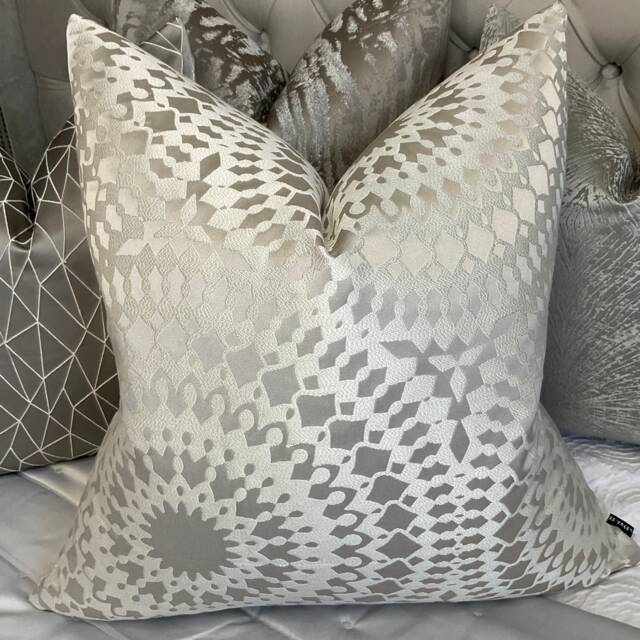 Moroccan Cushion Cover, Pillow Throw Cover Natural Silver Grey Designer Fabric/Double Sided - Worldwide Shipping - image 1