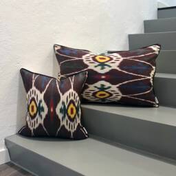 Silk Ikat Pillow Cover Tribal - Statement Cushion For Home Decor - thumbnail 1