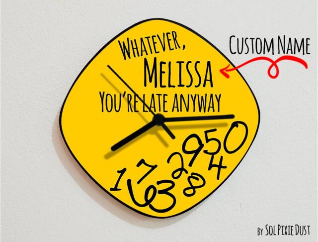 Custom Name Whatever, You're Late Anyway/Oval Yellow - Wall Clock - image 1