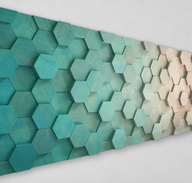 Reclaimed Pine Wood Hexagon Wall Art - Handmade Mosaic Sound Diffuser - image 1