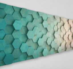 Reclaimed Pine Wood Hexagon Wall Art - Handmade Mosaic Sound Diffuser - thumbnail 1