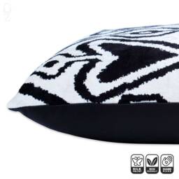 Traditional Black & White Silk Velvet Throw Pillow Cover 40x60cm - 16x24 Inches - Front Is 100% Velvet, Backside Soft Fabric - thumbnail 2