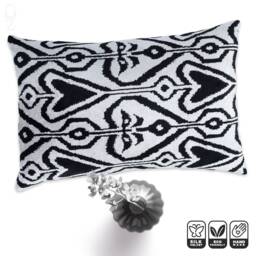 Traditional Black & White Silk Velvet Throw Pillow Cover 40x60cm - 16x24 Inches - Front Is 100% Velvet, Backside Soft Fabric - thumbnail 1