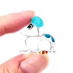 Hand Blown Glass Miniature Little Baby Rat Mouse Animal Transparent Blue Figurine Tiny Statue Decoration Collectible Small Painted Figure - thumbnail 4