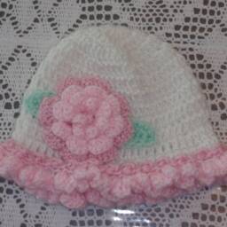 Crochet Pink/White Baby Girl 3D Flower Blanket For Bassinet Or Carrier/Carseat & Matching Hat Perfect For Shower Coming Home Gift - thumbnail 3