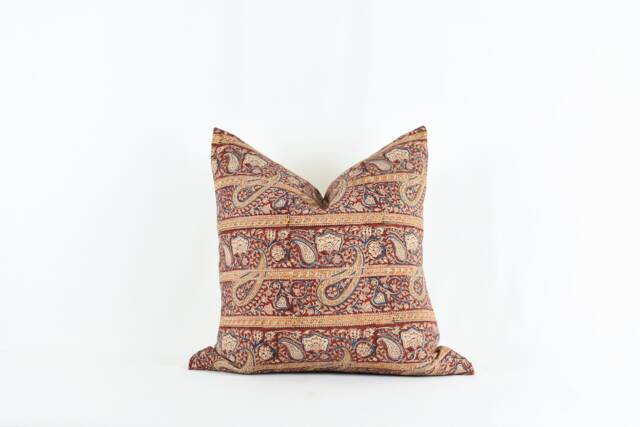 Block Print Paisley Pillow Cover Linen Farmhouse Decor - image 1
