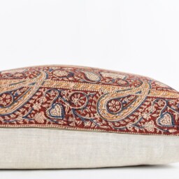 Block Print Paisley Pillow Cover Linen Farmhouse Decor - thumbnail 3