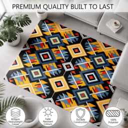 Black Gold Blue Tribal Diamond Rug Non-Slip Soft Area Carpet Bedroom Living Room Hallway Mat Decor - Made in UK - thumbnail 3