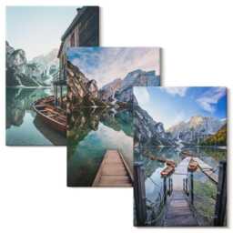 3 Piece Canvas Set - A Quiet Lake in The Mountains With Wooden Boats, Blue Print, Landscapes Wall Decor - thumbnail 2