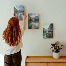 3 Piece Canvas Set - A Quiet Lake in The Mountains With Wooden Boats, Blue Print, Landscapes Wall Decor - thumbnail 1
