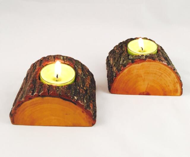 Candle Tea Light Holder Half Log