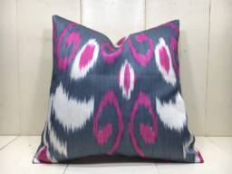 Silk Ikat Pillow Cover, Handwoven Decorative Cushion - 16x16 - thumbnail 1