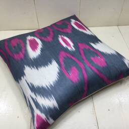 Silk Ikat Pillow Cover, Handwoven Decorative Cushion - 16x16 - thumbnail 4