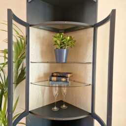 Tall Nathan Mid Century Modern Corner Drinks Cabinet - Refinished Blue Cocktail Display Unit With Lighting - thumbnail 3