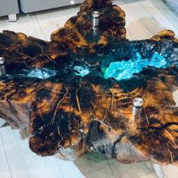 Custom Made Solid Wood, Resin & Glass Coffee Table With Led Backlight Top - thumbnail 2