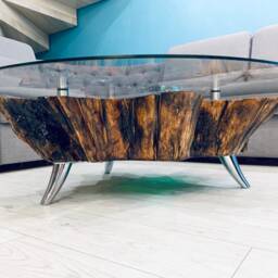 Custom Made Solid Wood, Resin & Glass Coffee Table With Led Backlight Top - thumbnail 3